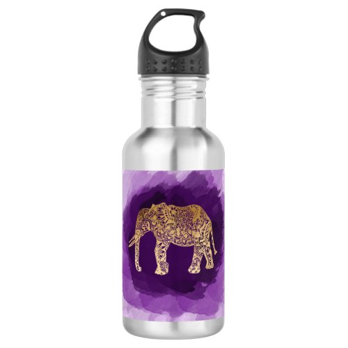 faux gold tribal elephant purple brushstroke stainless steel water bottle