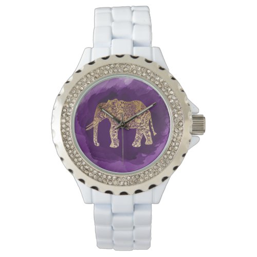 faux gold tribal elephant purple brushstroke watch