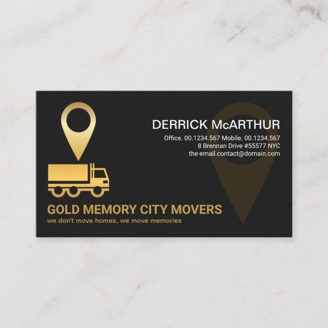 Faux Gold Truck Location Icon Logistics Mover Business Card (Front)