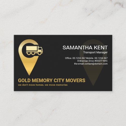 Faux Gold Truck Location Icon Logistics Transport Business Card