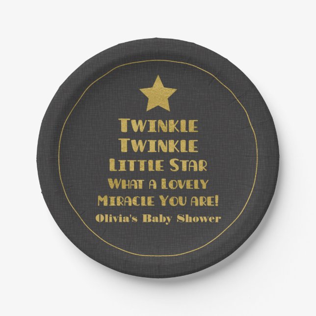 Faux Gold Twinkle Little Star Baby Shower Supplies Paper Plates (Front)