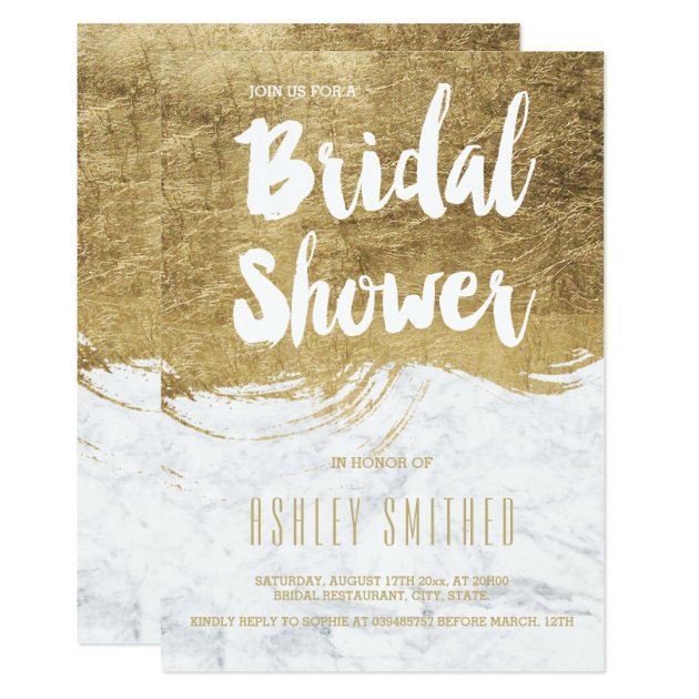 Faux Gold Typography Brush Marble Bridal Shower Invitation