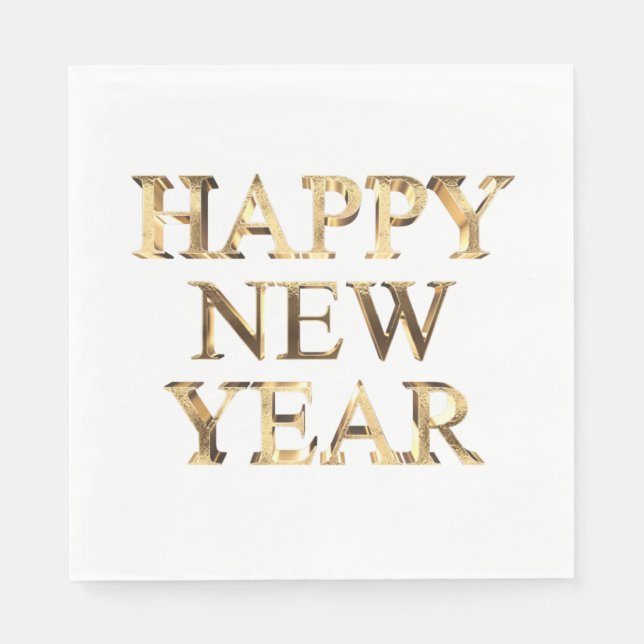 Faux Gold Typography Happy New Year Napkins (Front)