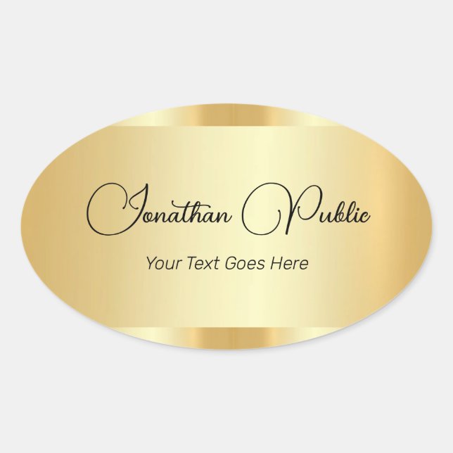 Faux Gold Typography Script Template Trendy Oval Sticker (Front)
