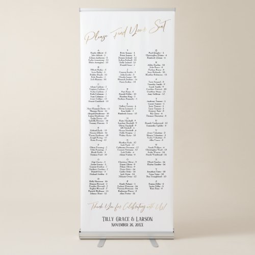 Faux Gold Typography Seating Chart 128 Names Retractable Banner