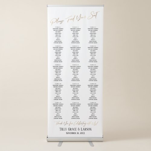Faux Gold Typography Seating Chart 15 Tables Retractable Banner