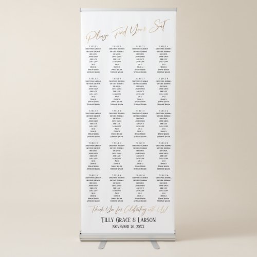 Faux Gold Typography Seating Chart 20 Tables of 10 Retractable Banner