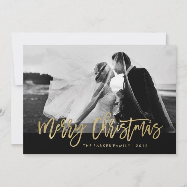 Faux Gold Typography with Photo | Merry Christmas Holiday Card (Front)