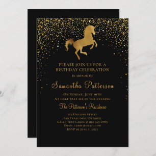 Faux Gold Unicorn and Stars Birthday Invitation