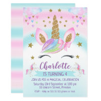 faux Gold Unicorn Rainbow 1st Birthday Invitation