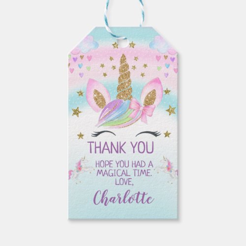 Faux Gold Unicorn Rainbow Birthday Thank You Tag