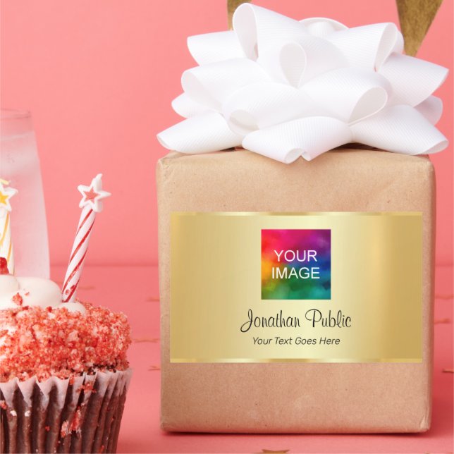 Faux Gold Upload Your Photo or Business Logo Rectangular Sticker (Party)