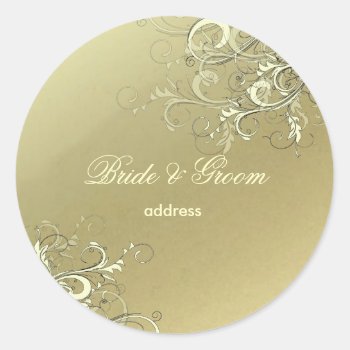 Faux Gold Vanilla Swirls Wedding Stickers by custom_stationery at Zazzle