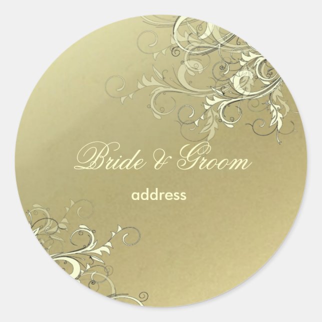 faux gold vanilla swirls wedding stickers (Front)
