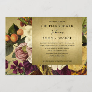FAUX GOLD VINTAGE BURGUNDY FLORAL COUPLES SHOWER INVITATION