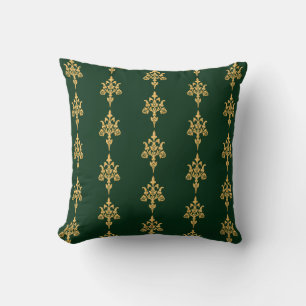 Faux Gold Vintage Forest Green Reversible Throw Pillow