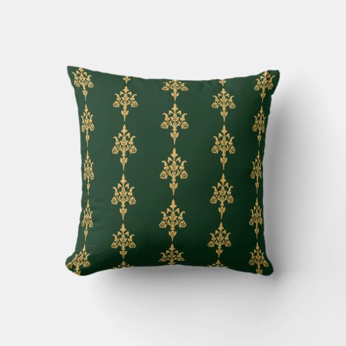 Faux Gold Vintage Forest Green Reversible Throw Pillow