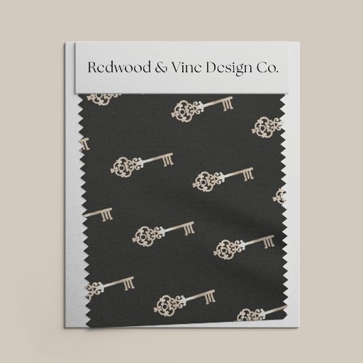 Faux Gold Vintage Key Pattern Fabric