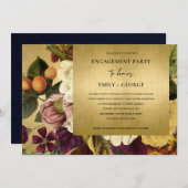 FAUX GOLD VINTAGE RETRO BURGUNDY FLORAL ENGAGEMENT INVITATION (Front/Back)