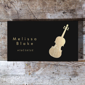 faux gold violin on black business card