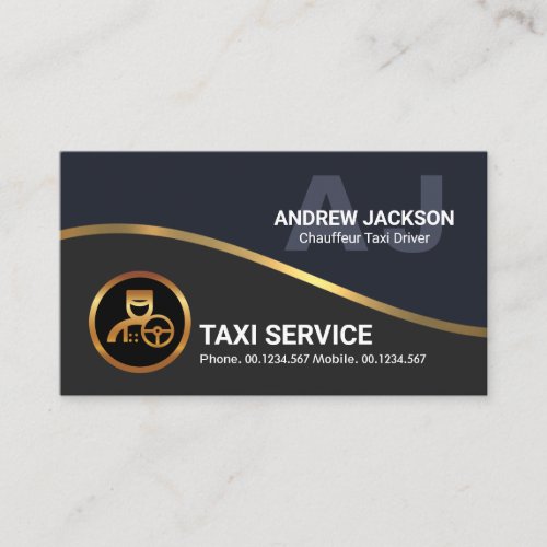 Faux Gold Wave Monogram Initials Taxi Driver Business Card
