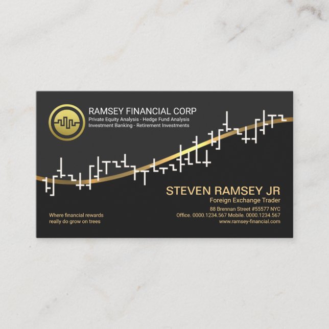 Faux Gold Wave White Stock Exchange Graph Forex Business Card (Front)