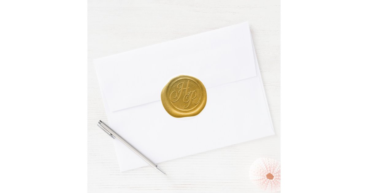 Letter M Diamond Circle GOLD Wax Seal Stickers, Zazzle