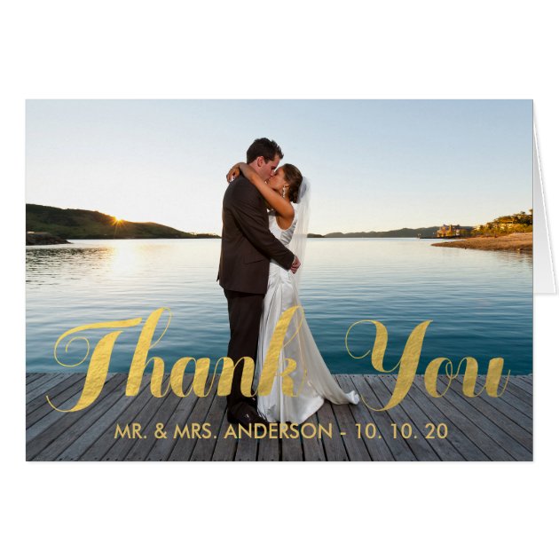 FAUX GOLD WEDDING THANK YOU WITH PHOTO NOTECARD