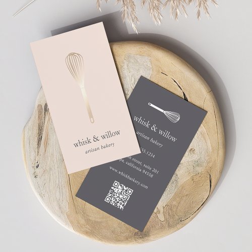Faux Gold Whisk  Bakery  Chef  Caterer QR Code Business Card