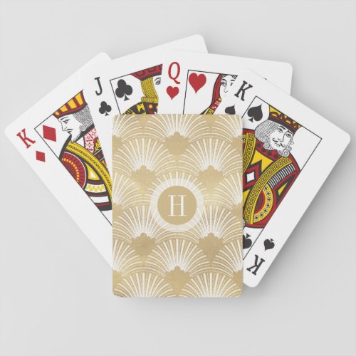 Faux Gold  White Art_Deco Geometric Pattern Playing Cards