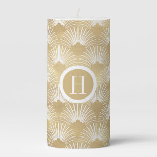 Faux Gold & White Art-Deco Pattern 2 Pillar Candle