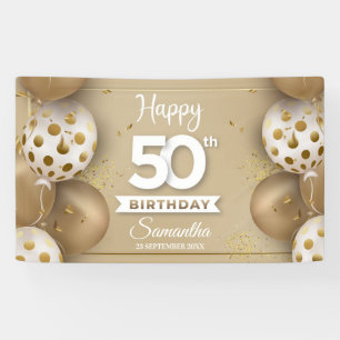 Faux gold white balloons birthday celebration banner