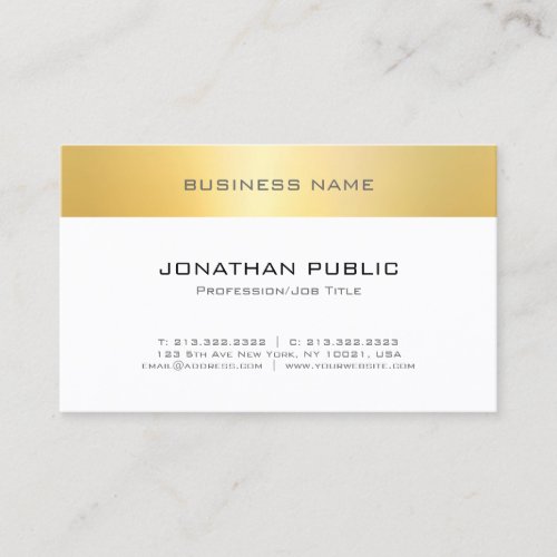Faux Gold White Elegant Modern Minimalist Template Business Card