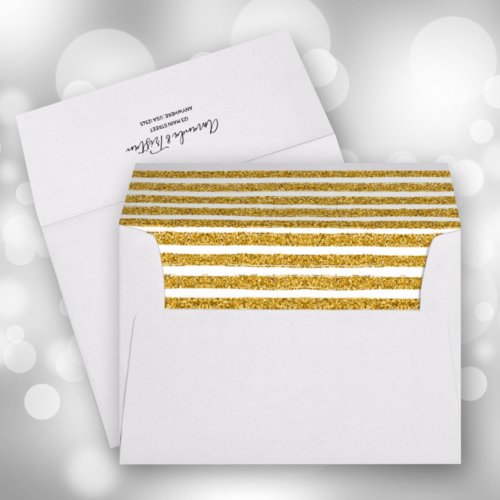 Faux Gold White Glitter Stripe 5 x 7 Envelope