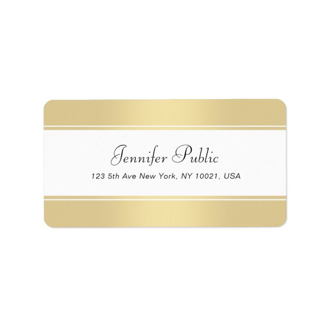 Faux Gold White Handwriting Script Elegant Modern Label (Front)