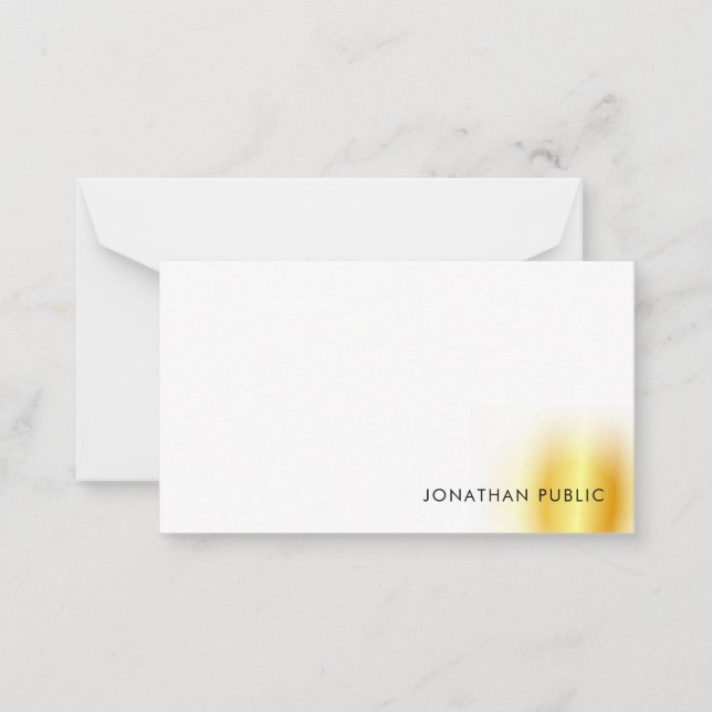 Faux Gold White Handwritten Monogram Elegant Note Card (Front)