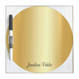 Faux Gold White Marble Handwritten Name Template Dry Erase Board