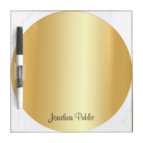 Faux Gold White Marble Handwritten Name Template Dry Erase Board