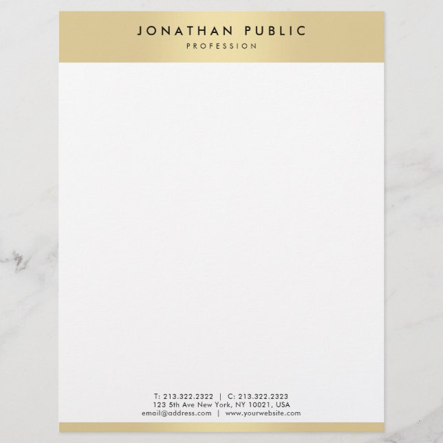 Faux Gold White Modern Elegant Glamour Template Letterhead (Front)