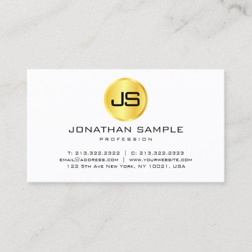 Faux Gold White Modern Elegant Monogram Template Business Card