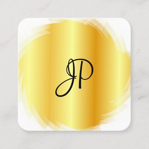 Faux Gold White Modern Elegant Monogram Template Square Business Card