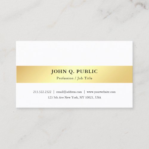 Faux Gold White Modern Minimalist Elegant Template Business Card