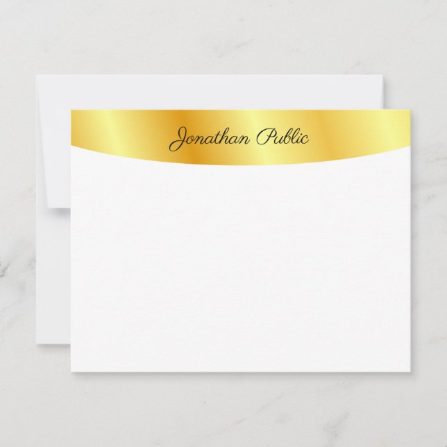 Faux Gold White Personalized Elegant Handwritten Note Card (Front)