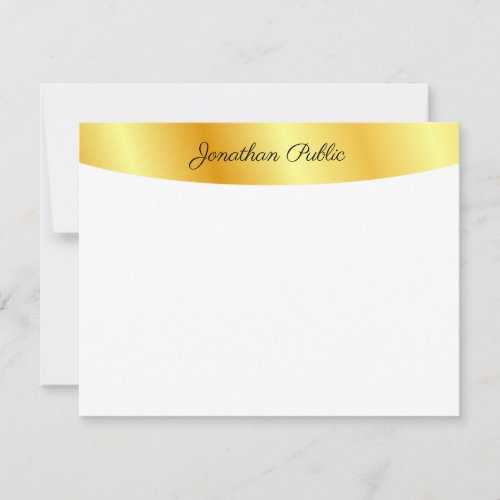 Faux Gold White Personalized Elegant Handwritten Note Card