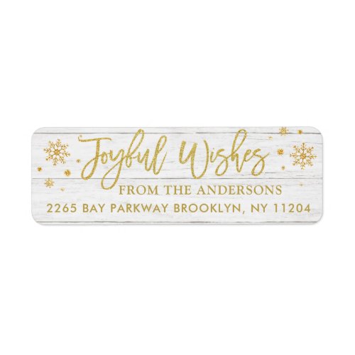 Faux Gold  White Rustic Holiday Return Address Label