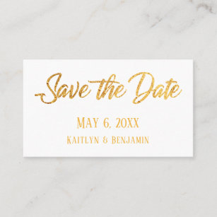 Faux Gold, White, Save the Date & Wedding Detail Business Card