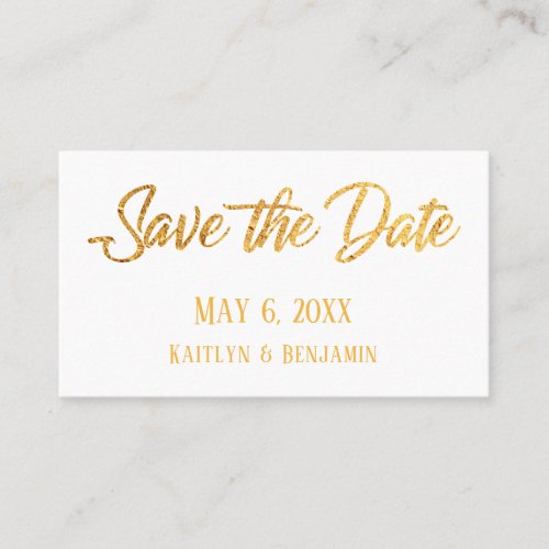 Faux Gold White Save the Date  Wedding Detail Business Card