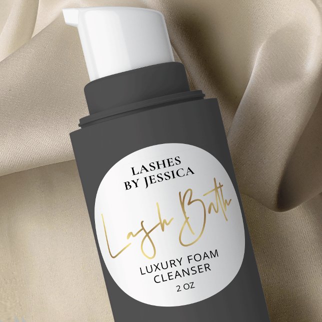 Faux Gold & White Script Logo Lash Bath Cleanser Classic Round Sticker (Creator Uploaded)