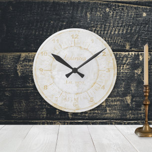 Faux Gold White Stone Marble Custom Round Clock