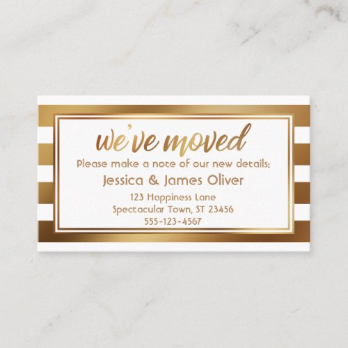 Faux Gold  White Stripes Weve Moved Handout Card